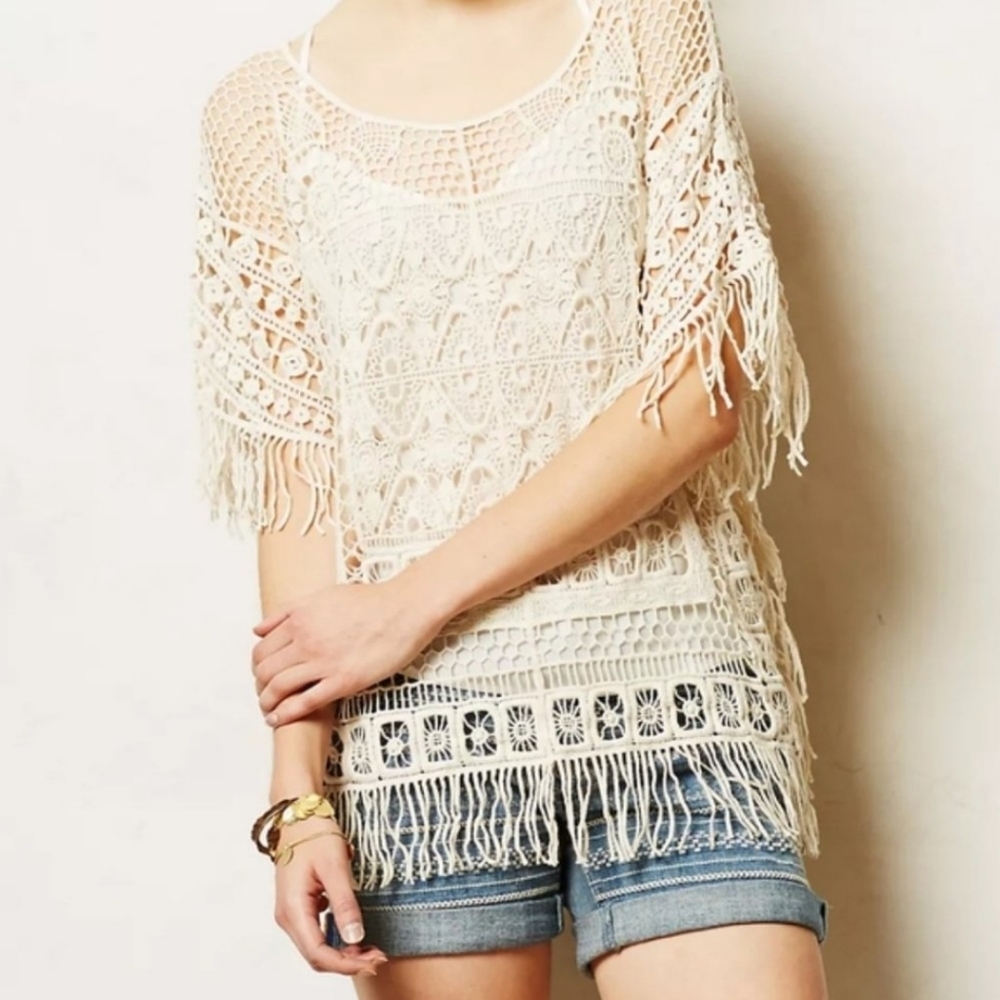 Anthro Sayulita fringe crochet top